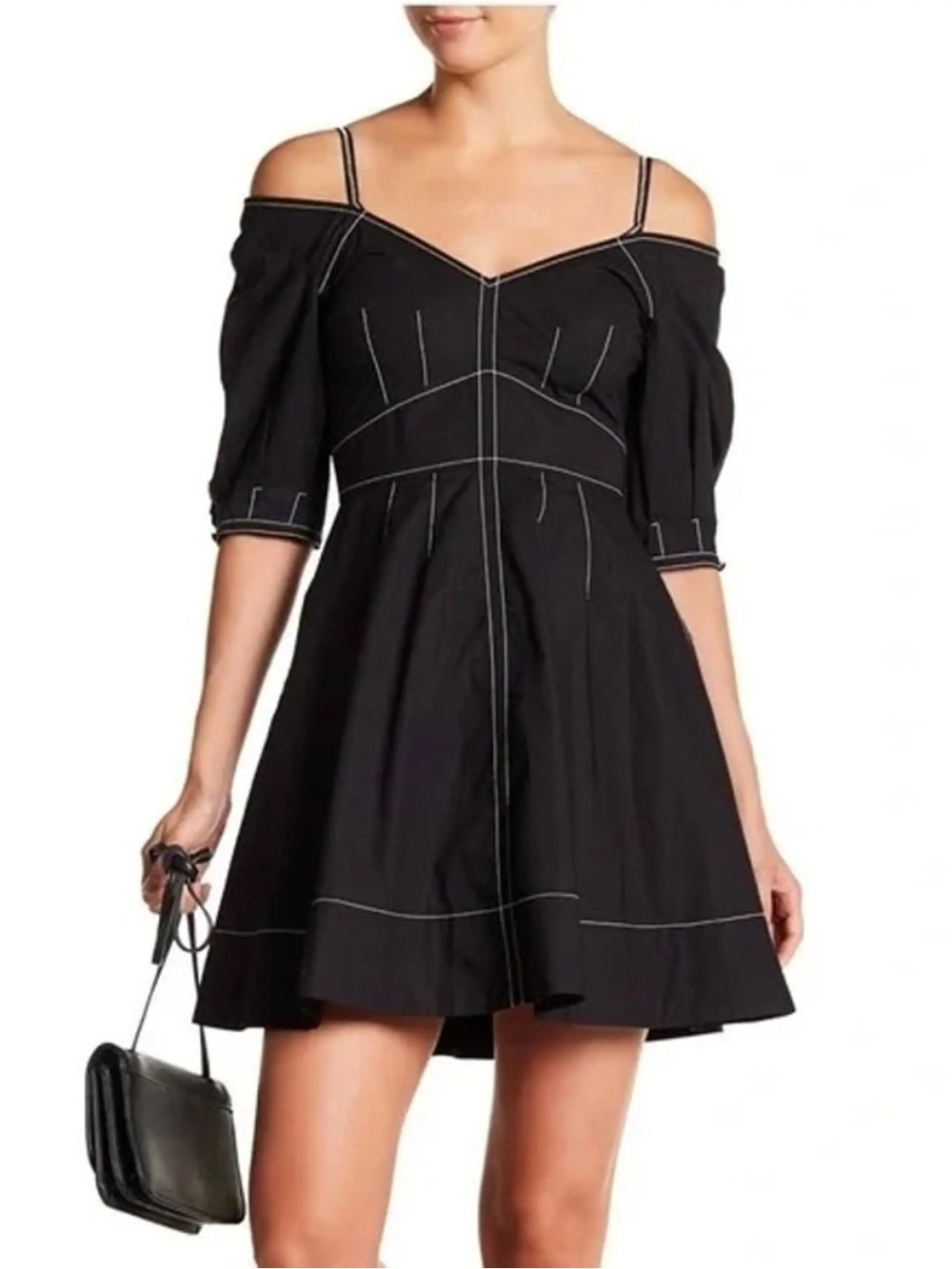 NWOT 10 CROSBY DEREK LAM BLACK MINI DRESS WITH WHITE STITCHING SIZE 10